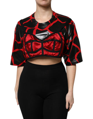 Rot-Schwarz Baumwoll-Bustier mit Details, bauchfreies Oberteil
