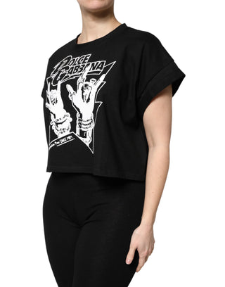 Camiseta negra de algodón con estampado y mangas cortas