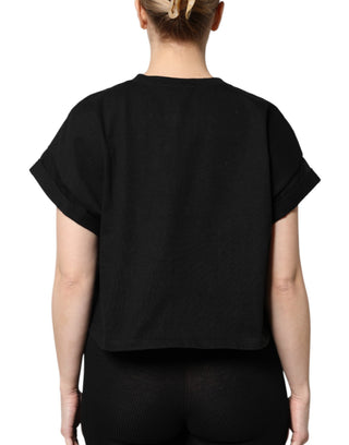 Camiseta negra de algodón con estampado y mangas cortas
