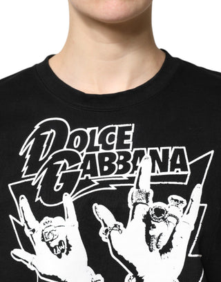 Camiseta negra de algodón con estampado y mangas cortas