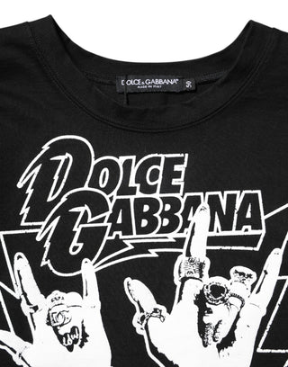 Camiseta negra de algodón con estampado y mangas cortas