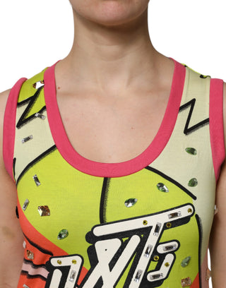 Top multicolor con estampado y adornos de cristales