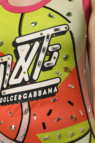 Top multicolor con estampado y adornos de cristales