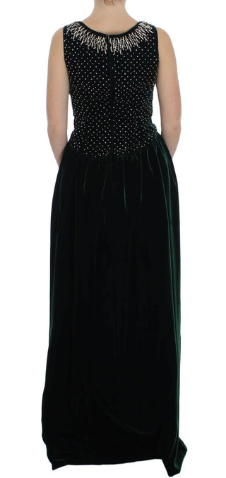 Vestido maxi largo de terciopelo verde con cristal