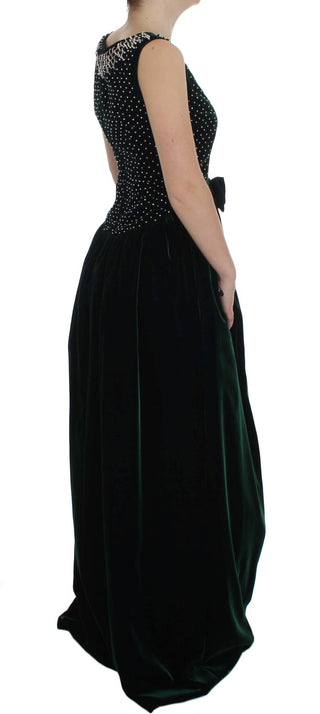Vestido maxi largo de terciopelo verde con cristal