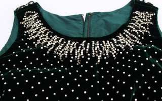 Vestido maxi largo de terciopelo verde con cristal
