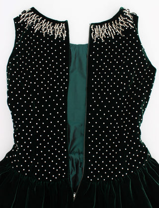Vestido maxi largo de terciopelo verde con cristal