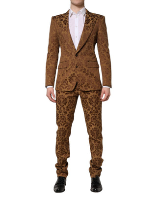 Brown Floral Jacquard SICILIA 2 Piece Suit