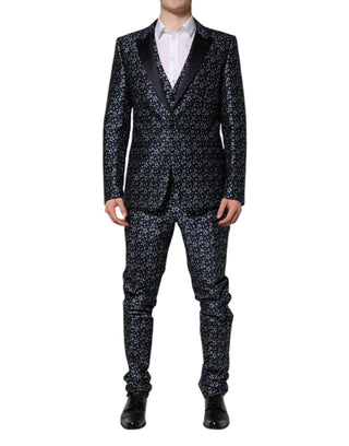 Traje de 3 piezas azul MARTINI con jacquard de estrella