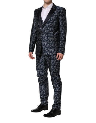 Traje de 3 piezas azul MARTINI con jacquard de estrella