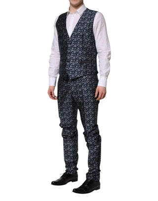 Traje de 3 piezas azul MARTINI con jacquard de estrella