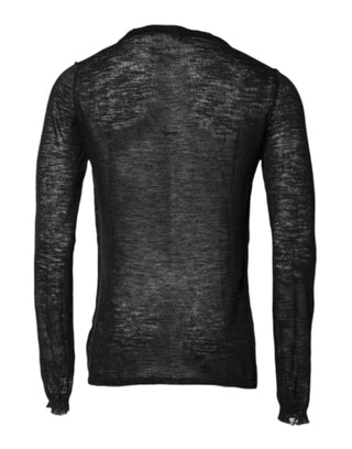 Schwarzer Polyester Rundhalspullover
