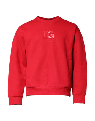Suéter rojo de algodón con logo en relieve y cuello redondo