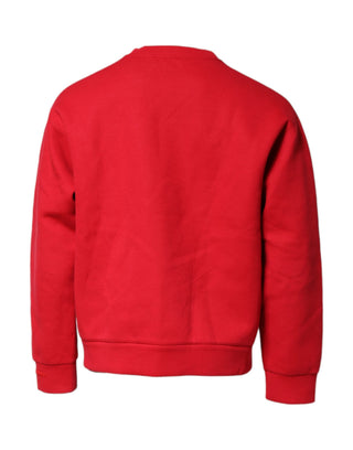 Suéter rojo de algodón con logo en relieve y cuello redondo