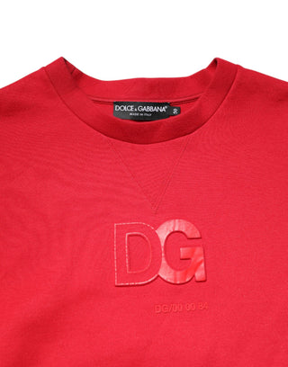 Suéter rojo de algodón con logo en relieve y cuello redondo