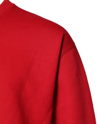 Suéter rojo de algodón con logo en relieve y cuello redondo