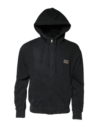 Sudadera negra para hombre con capucha y cremallera completa con logo