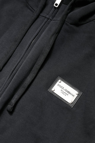 Sudadera negra para hombre con capucha y cremallera completa con logo