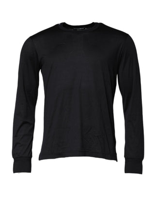 Suéter azul oscuro de seda para hombre con cuello redondo