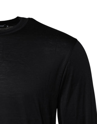 Suéter azul oscuro de seda para hombre con cuello redondo