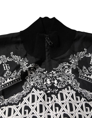 Suéter negro con cremallera completa y estampado de bandana blanca