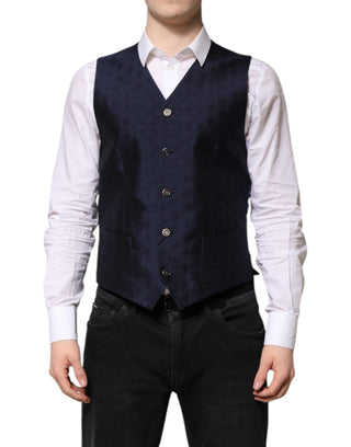 Chaleco formal para hombre de lana azul oscuro con logo
