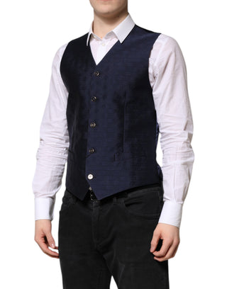 Chaleco formal para hombre de lana azul oscuro con logo