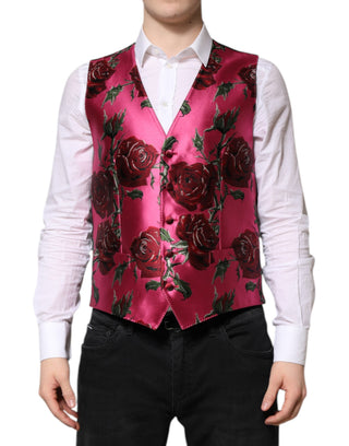 Chaleco formal para hombre rosa de satén floral