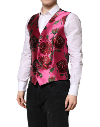 Chaleco formal para hombre rosa de satén floral