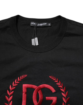 Black Cotton Embroidered Crew Neck T-shirt