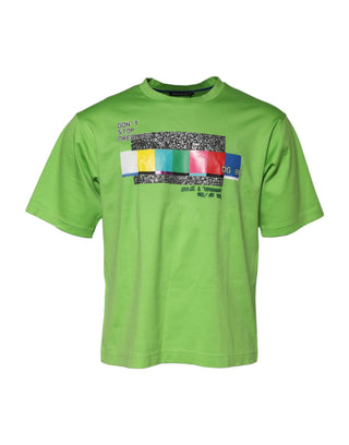 Camiseta verde con estampado gráfico y cuello redondo  