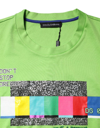 Camiseta verde con estampado gráfico y cuello redondo  