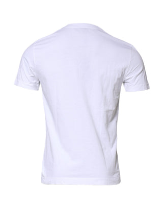 Weißes Baumwoll-T-Shirt mit Rundhalsausschnitt und kurzen Ärmeln