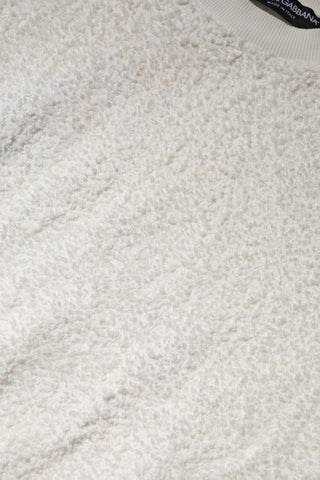 White Cotton Fleece Crew Neck Sweater