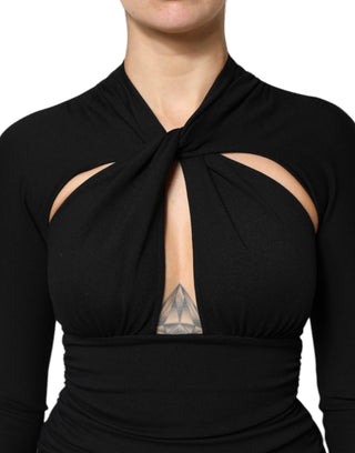 Black Long Sleeves Sheath Midi Dress
