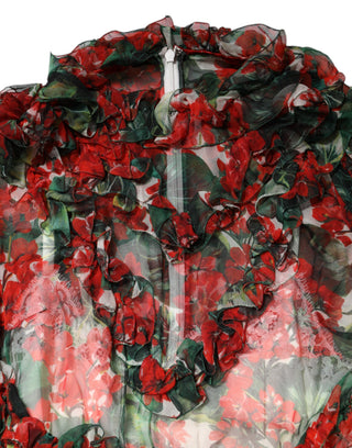 Vestido multicolor de manga larga con volantes y flores  