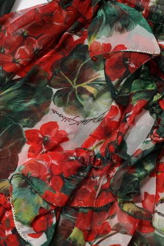 Vestido multicolor de manga larga con volantes y flores  