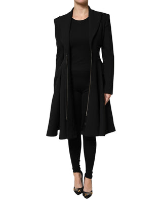 Schwarzer, einreihiger Trenchcoat aus Polyester