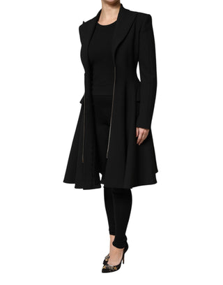 Schwarzer, einreihiger Trenchcoat aus Polyester