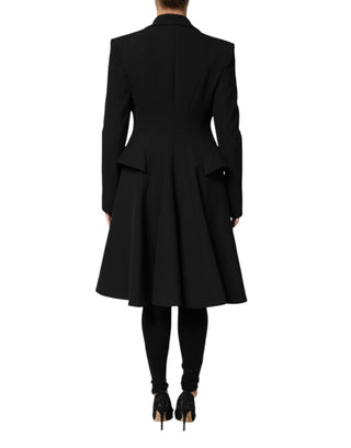 Schwarzer, einreihiger Trenchcoat aus Polyester