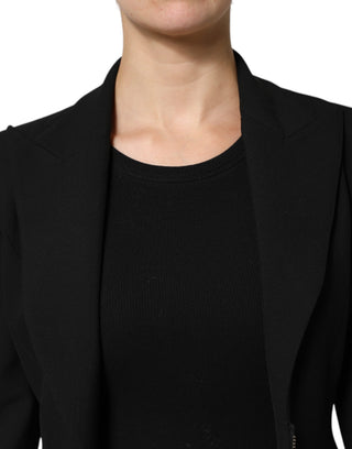 Schwarzer, einreihiger Trenchcoat aus Polyester
