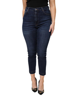 Jeans cortos de mezclilla azul de algodón de cintura alta  