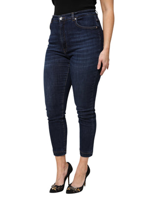 Jeans cortos de mezclilla azul de algodón de cintura alta  