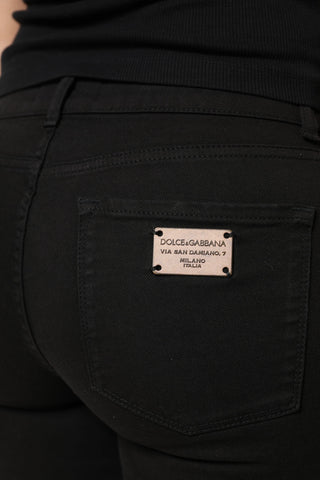 Black Cotton Logo Mid Waist Skinny Denim Jeans