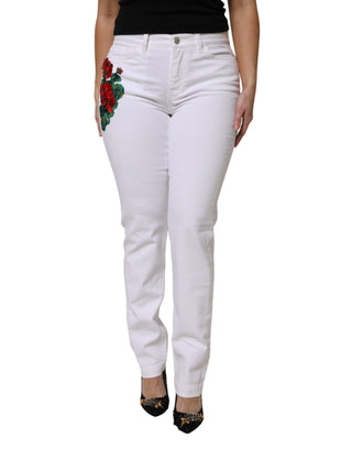 Jeans de mezclilla blanca con lentejuelas florales GIRLY  