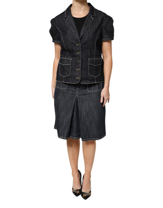 Conjunto casual de falda y top de mezclilla en mezcla de algodón negro  