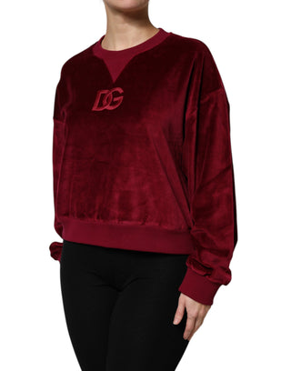 Red Cotton Velvet Crew Neck Pullover Sweater