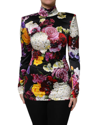 Blusa multicolor de hortensias de manga larga  