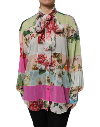 Top multicolor de manga larga con patchwork floral  