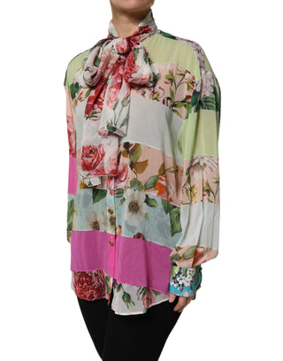 Top multicolor de manga larga con patchwork floral  